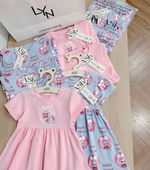 SET 2 VÁY BABYTHREE HỒNG XANH BÉ GÁI