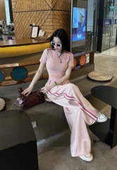 SÉT THỂ THAO ÁO ZÍP QUẦN SUÔNG CHẠY SỌC UMI DẺO NỮ SẴN (SALE 109k)