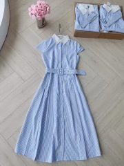 VÁY KẺ PHỐI CỔ ĐAI EO NỮ