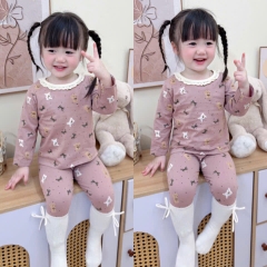 SET 2 BỘ DÀI COTTON GẤU NƠ MÀU HỒNG TÍM - BE BÉ GÁI