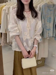ÁO HOA QC CỔ BUỘC NƠ NỮ SẴN