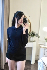 ÁO LEN TRƠN ZÀ ZÁ POLO XANH THAN DÀI TAY NỮ THU ĐÔNG