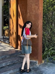 SET BỘ QUẦN JIEAN ÁO PHÔNG CÔ GÁI ĐỎ NỮ