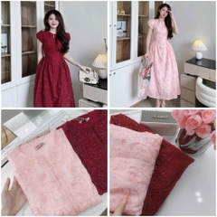 VÁY TƠ KIM SA 2 LỚP TAY BỔNG KHOÁ TRƯỚC NỮ SẴN(SALE 148k)