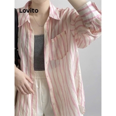 ÁO SƠ MI KẺ HỒNG DÀI TAY NỮ SẴN(SALE 85k)
