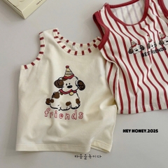SÉT 3 BỘ COTTON BA LỖ COVER HEYHONEY CÚN BEST FRIEND TONE KẺ ĐỎ CHO BÉ NEW BÉ TRAI