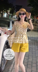 SET ÁO CHẤM BI PHỐI REN KÈM ĐAI THẮT ĐIỆU ĐÀ NỮ SẴN (SALE 139k)