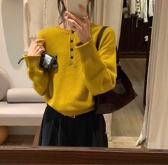 ÁO LEN VÀNG KHUY ĐEN DÀI TAY NỮ THU ĐÔNG