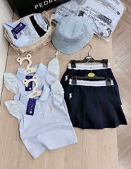 SET VAY POLO THÊU NGỰA XANH KÈM MŨ BÉ GÁI SẴN (SALE 85k)