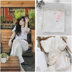 SET BỘ KẺ ỐNG SUÔNG CẠP CHUN PHẲNG MIX ÁO PHÔNG NỮ