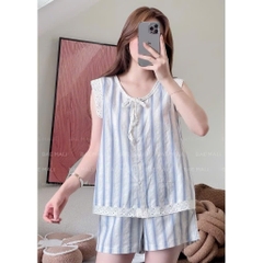 SET BỘ NGỦ PHỐI SỌC XANH NỮ