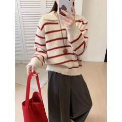ÁO LEN KẺ CÓ CỔ 2 MÀU NỮ THU ĐÔNG
