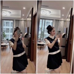 SET BỘ ÁO SƠ MI KÈM GHILE CV XANH THAN NỮ SẴN(sale 140k)