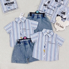 SET ÁO SƠ MI CỘC TAY KẺ KÈM QUẦN BÒ BÉ TRAI