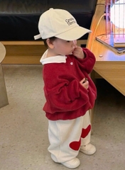 SET BỘ DÀI ÁO POLO ĐỎ PHỐI CỔ TRẮNG QUẦN NỈ TRẮNG BÉ TRAI BÉ GÁI