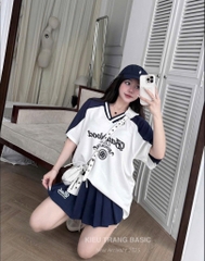 SET BAD ÁO PULL MIX CHÂN VÁY XANH THAN NỮ