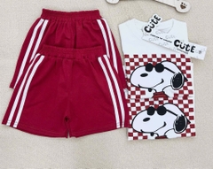 SET BỘ COTTON SNOPY JOE COOL MIX QUẦN SỌC THỂ THAO ĐỎ ĐÔ CHO BÉ TRAI SẴN