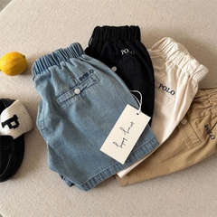 QUẦN KAKI SHORT CẠP CHUN MMY 4M THÊU POLO BÉ TRAIBÉ GÁI ( xả 29k)