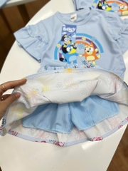 SET ÁO PHÔNG CV IN HOA BLUEY XANH TRỜI BÉ GÁI SẴN ( XẢ 39k)