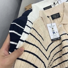 ÁO LEN KẺ THÊU GẤU CỘC TAY NỮ SẴN (SALE 95k)