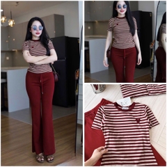 SET ÁO KẺ MIX QUẦN LOE GẤU NỮ