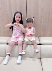 SET 2 BỘ COTTON 2 DÂY CỔ BÈO KITTY TONE BE HỒNG BÉ GÁI(XẢ 79k)