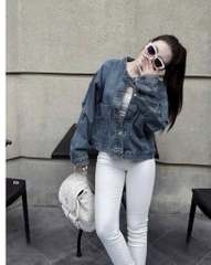 ÁO KHOÁC JEANS NỮ TÚI NGỰC CỔ TÀU THU ĐÔNG