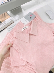 VÁY XẾP LI LEN DÍP HÀN HỒNG NỮ