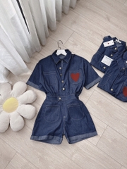 SET JEANS GIẤY JUM THÊU TIM TAY GẤU LV SẴN