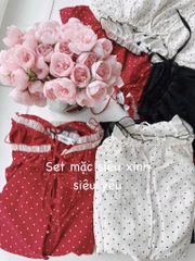 SET QUẦN BÈO GẤU MIX ÁO CHẤM BI PHỐI TƠ CÚC BỌC NỮ