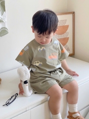 SÉT 2 BỘ COTTON CỘC KHỦNG LONG - GẤU TONE XANH BÉ TRAI( 70k)