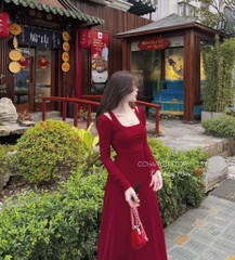 VÁY LEN MIDI CỔ VUÔNG ĐAN(xả 128k)
