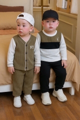 SET 2 BỘ DÀI TỔ ONG TONE XANH ĐEN BÉ TRAI SẴN
