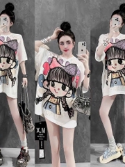 ÁO PHÔNG COTTON TÀU IN HÌNH CÔ GÁI NỮ