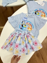 SET ÁO PHÔNG CV IN HOA BLUEY XANH TRỜI BÉ GÁI SẴN ( XẢ 39k)