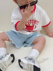 SÉT ÁO COTTON CITY COUNTY ĐỎ PHỐI QUẦN JEAN RÁCH BÉ TRAI
