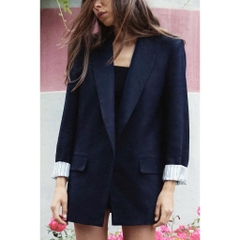 ÁO BLAZER LI-EN ÉP MÙNG PHỐI TAY KẺ 2 LỚP NỮ THU ĐÔNG SẴN