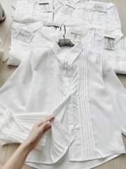 ÁO SƠ MI DẬP LI TAY NƠ BUỘC NỮ SẴN