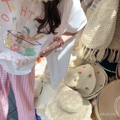 SET BỘ ÁO PHÔNG MIX QUẦN SUÔNG KẺ HỒNG NỮ