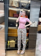 SET COTTON ÁO ÔM QUẦN KẺ NỮ