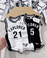 BỘ BÓNG RỔ 21 EXPLORER ĐEN TRẮNG BÉ TRAI