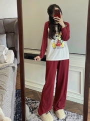 SET BỘ DÀI MẶC NHÀ MICKY PHỐI ĐỎ NỮ THU ĐÔNG SẴN