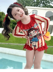 ĐỒ BƠI - JUM BƠI DÀI TAY KẺ ĐỎ BÉ GÁI