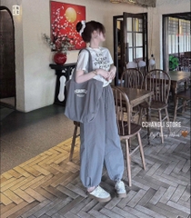 SET ÁO CHỮ COTTON QUẦN BOM KÈM TÚI NỮ SẴN