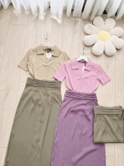 SET CHÂN VÁY LI EO MIXX ÁO DÍP CỔ V NỮ
