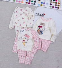 SET 3 BỘ DÀI MÈO PASTEL NƠ KẺ HỒNG BÉ GÁI SẴN