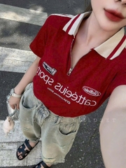 ÁO COTTON CỔ BO LEN ĐỎ NỮ SẴN(XẢ 49k)
