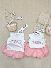 SET KITTY SÁT NÁCH TRẮNG QUẦN BÍ KÈM TÚI CHO BÉ GÁI SẴN