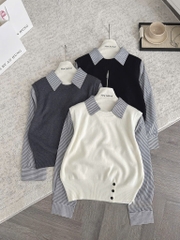 ÁO LEN PHỐI SƠ MI 5 MÀU NỮ THU ĐÔNG