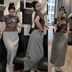 SET ÁO COTTON NÂU MIX CHÂN VÁY MÌ XÁM NỮ SẴN